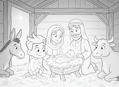 Kleurplaat kerststal